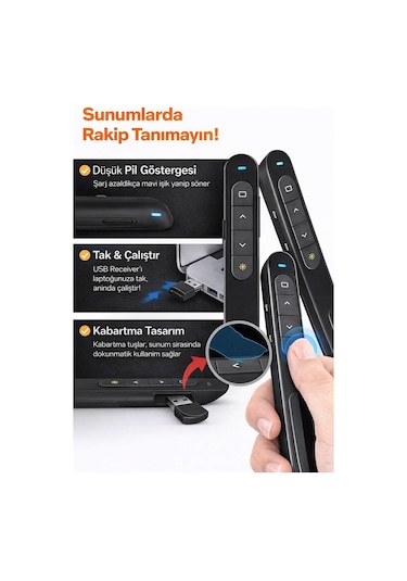 Dailytech Kablosuz Sunum Kumandası Presenter 2.4ghz Usb Powerpoint Clicker Ses Link Kontrol