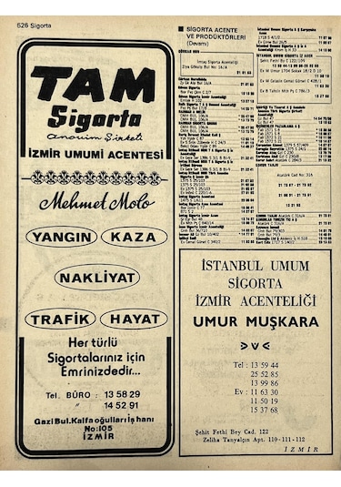 İzmir 1982-1983 Meslek Reklam İlanı Efemera S525