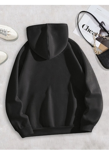 Clayes Coffe Sweatshirt - Siyah Baskılı Oversize Kapüşonlu Siyah