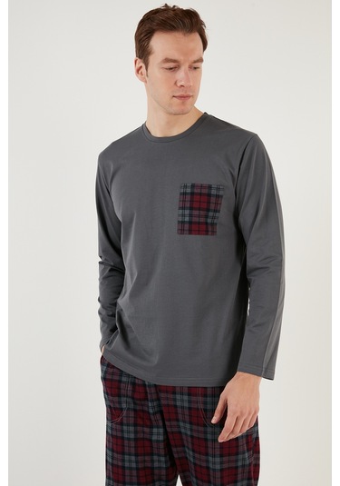 Buratti Ekoseli Cepli Beli Lastikli % 100 Pamuk Regular Fit Erkek Pijama Takımı 6572001 Antrasit