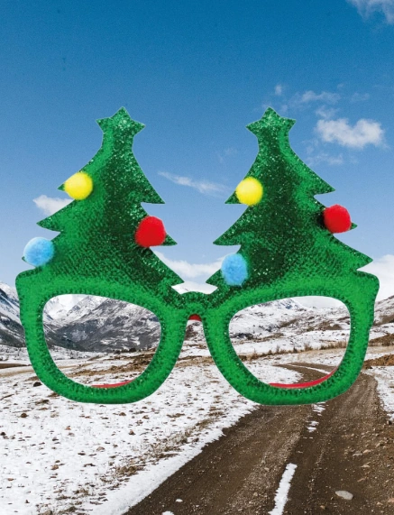 Yılbaşına Özel Lüks Gözlük Kadife Ağaçlı Model Çam Ağacı Yumuşak Hafif Yılbaşı Gözlügü