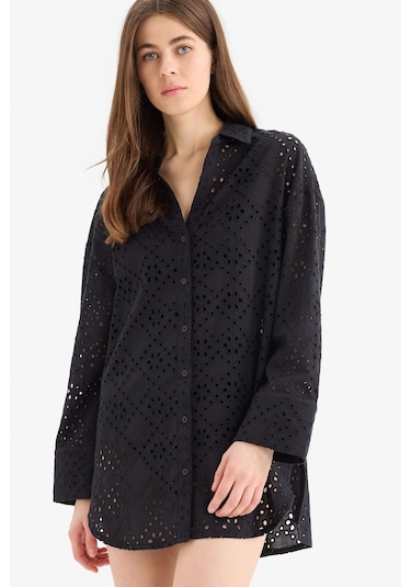 Defacto Regular Fit Pamuklu Brode Plaj Gömleği-fall İn Love C0506ax25smbk27 Siyah