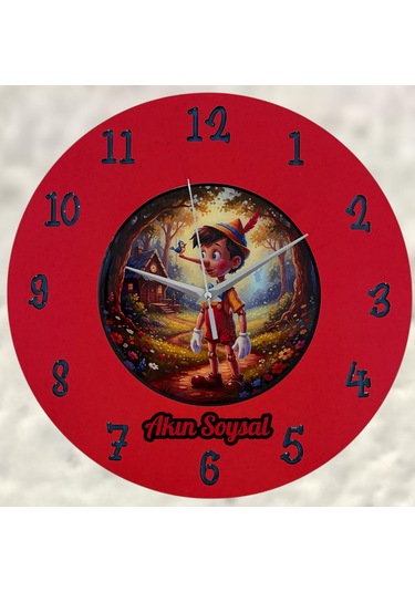 Kişiye Özel İsimli Çocuk Odası Duvar Saati Epoksi Dolgulu 35 Cm Masallar Serisi Kırmızı - Siyah