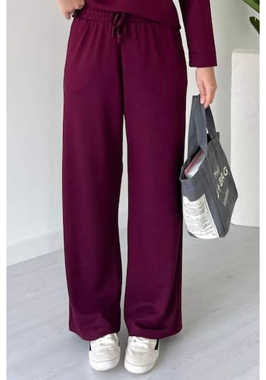 Balenbi Kadın Modal Kumaş Polo Yaka Uzun Kollu Takım 1126 Bordo