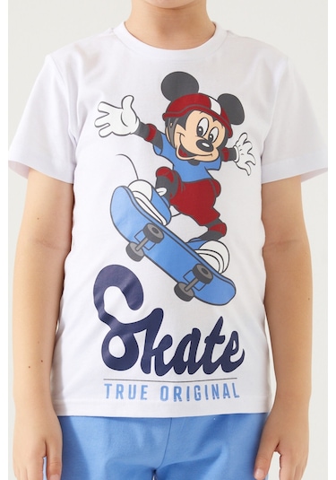 Mickey Mouse Skate Beyaz Erkek Çocuk Bermuda Takım 5274-33113 Beyaz