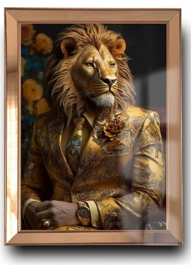 Aslan Başlı Ayna Çerçeveli Tablo