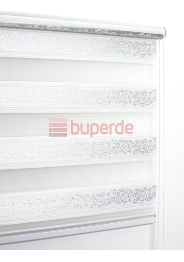 Buperde Beyaz - Gümüş Jakarlı Pilise Pliseli Zebra Stor Perde (Sarmaşık)