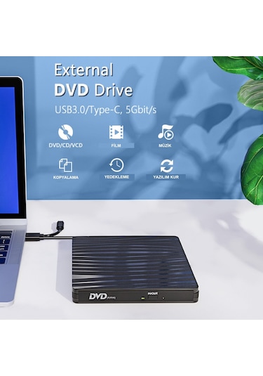 Upway Dvd Rw Usb 3 0 Type C Slim Harici Cd Dvd Yazıcı Okuyucu Macbook İmac Windows11