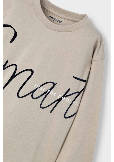 Erkek Çocuk Baskılı Yazılı T-shirt - Bej Gri