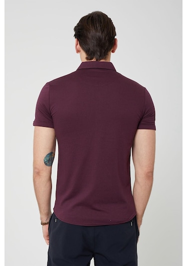 Coonless Erkek Kısa Kol Slim Fit Gömlek Bordo Beyaz