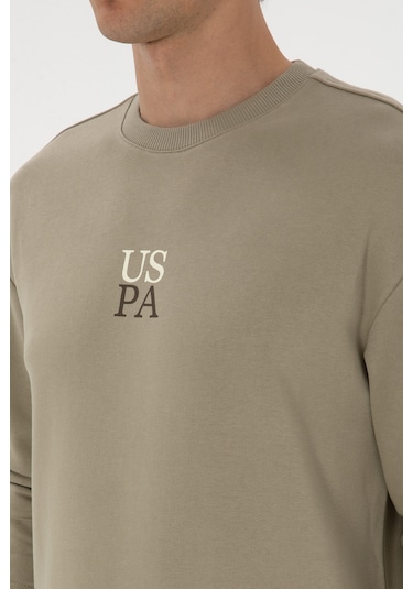 U.S. Polo Assn. Erkek Bisiklet Yaka Comfort Fit Açık Haki Basic Sweatshirt 50313760-VR183
