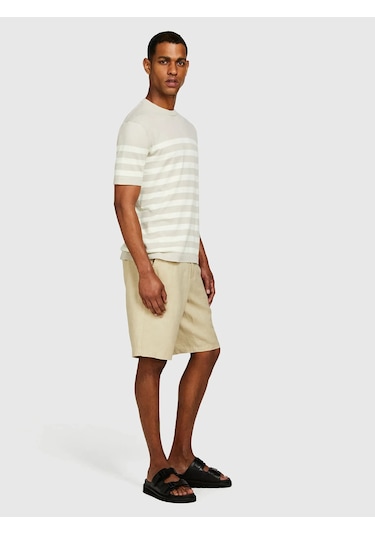 Sisley %100 Keten Slim Fit Bermuda Şort Erkek Bej Şort - 325p4aghs9010