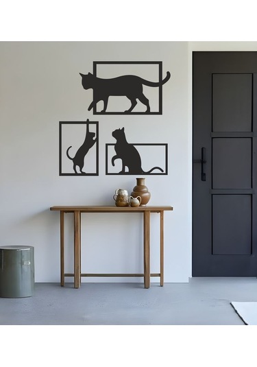 3 Parça Sevimli Kedi Figürlü Lazer Kesim Duvar Süsü İç Dekorasyon