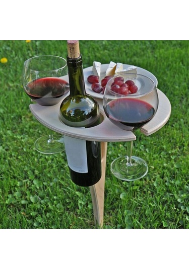 Ahşap Çim Katlanır Şarap Masası Açık Piknik Takılmış Şarap Rafı Çapı 24cm, Boyut:24 Cm Diğer Çok Renkli