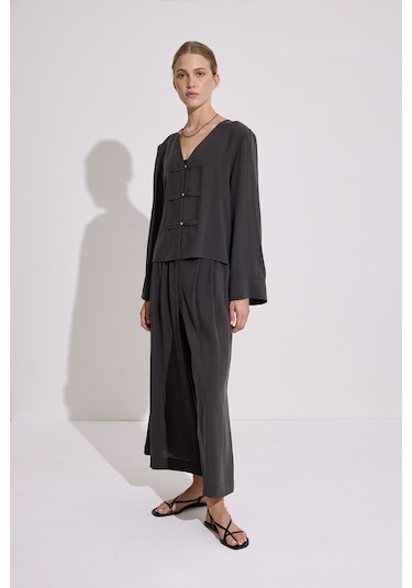 Modal Pileli Geniş Pantolon Antrasit Antrasit