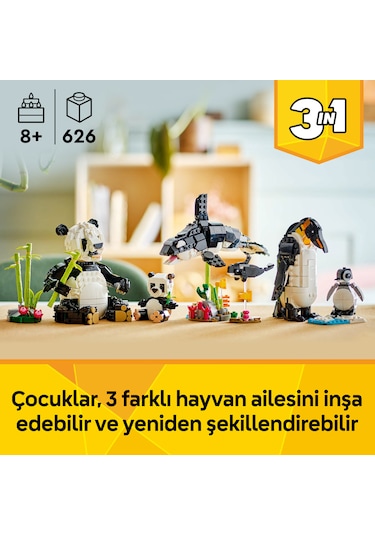 LEGO® Creator 3’ü 1 Arada Vahşi Hayvanlar: Panda Ailesi 31165 - 8 Yaş ve Üzeri Çocuklar için Yaratıcı Oyuncak Yapım Seti (626 Parça)