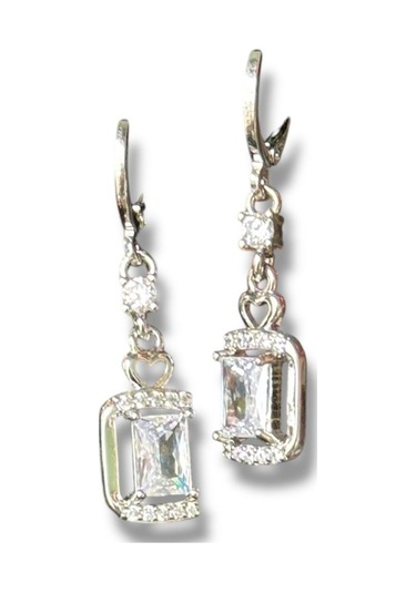 Kalpli Büyük Taşlı Sallantılı Çelik Küpe Gri