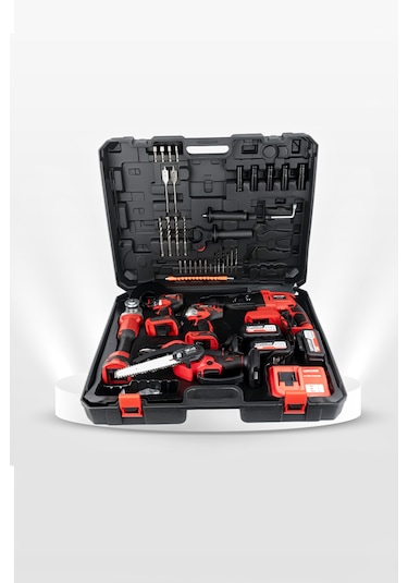 Kimmeer Plus KMP2026K5S Profesyonel 21V Matkap + Hilti +  Taşlama +  Somun Sıkma +  Testere 5'lı Set Kırmızı