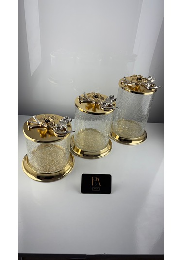 Çay Kahve Şekerlik Kavanoz Sunumluk Söz Nişan Kız İsteme Çikolatalık Dekoratif Obje Biblo Süs Eşya Çatlak Görünüm Gold