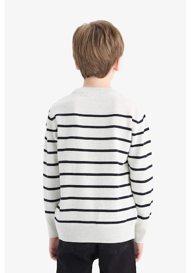 Defacto Erkek Çocuk Bisiklet Yaka Çizgili Triko Kazak F0962a825wner123 Ekru