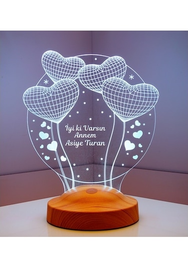 3D Led Lamba 3 Boyutlu Anneler Günü Kişiye Özel Balon Kalp Küre