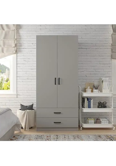 Yaman 80 Cm Luna 2 Kapaklı 2 Çekmeceli Elbise Dolabı - Gardırop Luna