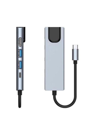 Type C Hub 5 In 1 Type-C To 4K Hdmı + 2X Usb 3.0 + Type-C + Lan