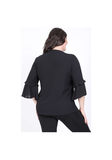 Myline Kadın Önü Fırfırlı Kolları Volanlı Bluz 45441 Siyah