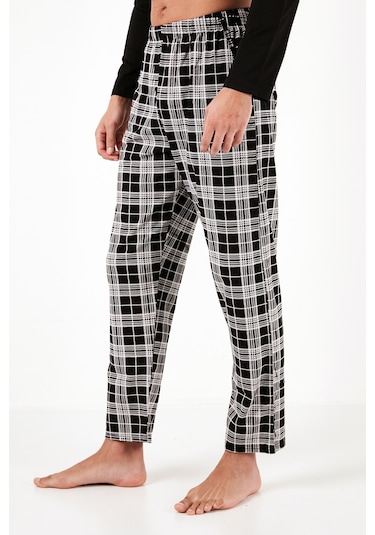 Buratti Ekoseli Cepli Beli Lastikli % 100 Pamuk Regular Fit Erkek Pijama Takımı 6572001 Siyah-Beyaz