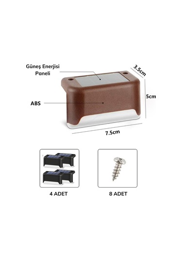 Solar Güneş Enerjili Şarj Edilen Köşebent Merdiven Veranda Bahçe Yolu Led Lamba Işık 4 Adet 4767 Çok Renkli