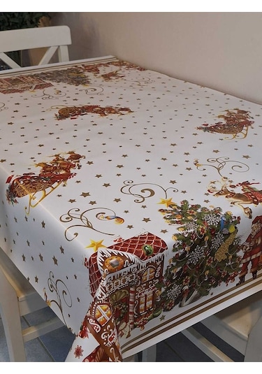 Yeni Yıl Desenli Elyaflı Pvc Masa Örtüsü Silinebilir Ve Su Geçirmez Muşamba Dkrm24c Beyaz