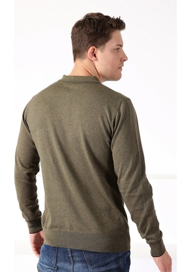 Ferraro Haki Polo Yaka Fermuarlı Erkek Pamuk Kazak Haki (456045549) Haki