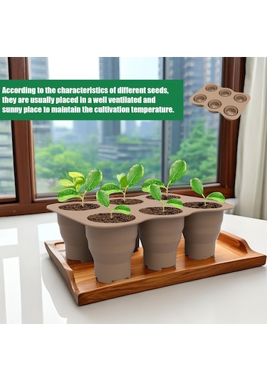 6 Delikli Fidanlık Kutusu Küçük Sebze Çiçek Bitki Nefes Alabilir Büyüyen Tepsi Silikon Katlanır Kreş Tencere Kahverengi