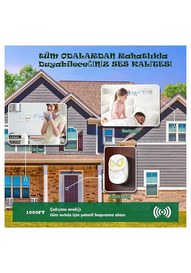 Monozone Beyaz Lüx 1 Buton 1 Alıcı Kablosuz Kapı Zili Baykuş