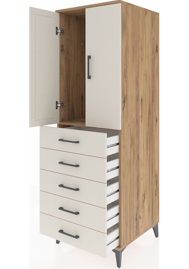 Kronos Dolap Tek Raflı 5 Çekmeceli Tek Askılı 60x59x182 Çam-aytaşı Atlas Çam