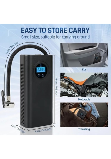 Boatshop1 Taşınabilir Usb Dijital Ekranlı Şişirici Hava Kompresörü 3000mah Kablosuz Şarj Motosiklet Araba Lastik Pompası