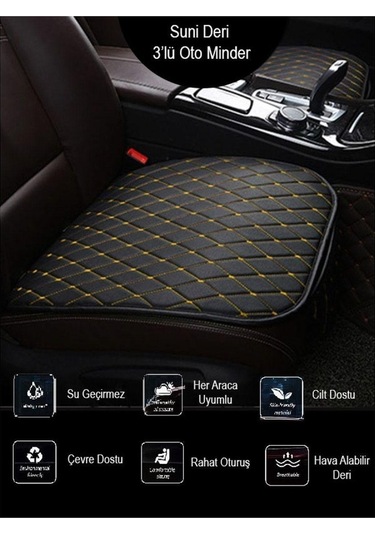 Bmw 3 Serisi G20 2018 Ve Sonrası Ön Ve Arka Takım Koltuk Minderi Kılıf Siyah Suni Deri Sarı Dikişli