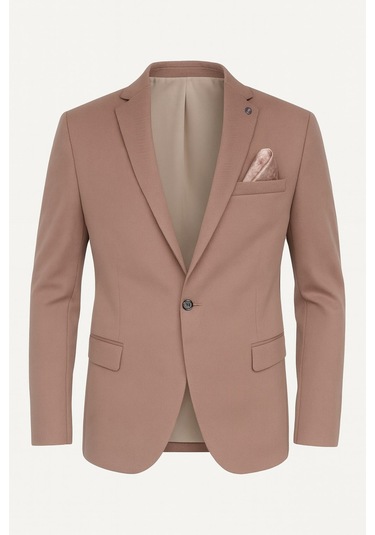 Vizon Erkek Blazer Ceket Esnek Comfort Kumaş, İtalyan Kesim, Tek Düğmeli Slim Fit Şık Model Vizon