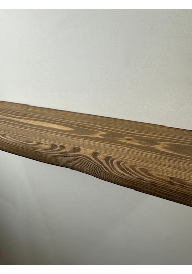 60 Cm Ahşap Duvar Rafı, Kütük Duvar Rafı, Masif Raf Koyu Meşe