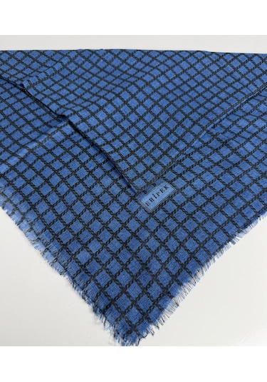 Eripek Desenli Flamalı Keten Eşarp- 06112 Saks Mavisi