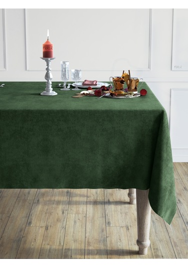 Daily Series Kadife Dokulu Zeytin Yaprağı Rengi Masa Örtüsü Zeytin Yaprağı