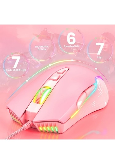 Besthome1 Onıkuma Cw905 Pembe Usb Optik Oyun Mouse Mekanik Oyuncu Bilgisayar Laptop İçin Besthome1