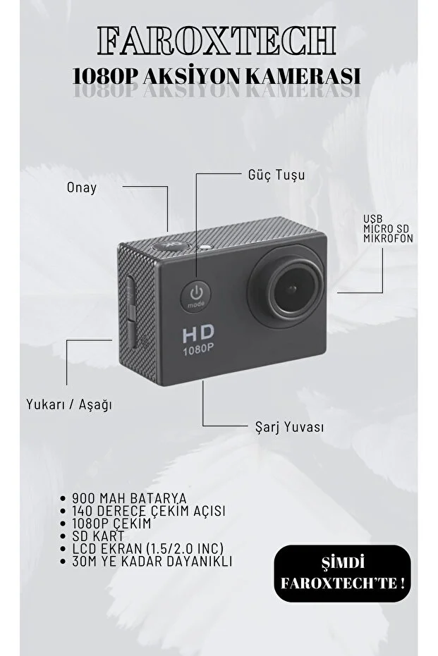 1080p Su Geçirmez Aksiyon Kamerası Maceralarınızı Ölümsüzleştirin - Sd Kart Hedıyelı Siyah