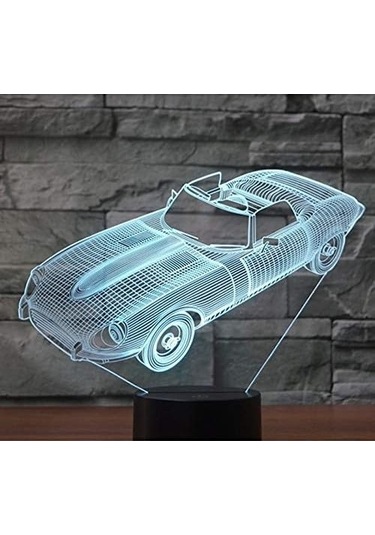 Goldenqian Çocuklar Için Gece Lambası, 3d Illüzyon Gece Lambası, Renk Değişimi Gece Lambası 3d Led Gece Lambası Roadster, 7 Renkli Işık, Ev Dekoru Işıkları Için Inanılmaz Görsel Illüzyon Sb3jwb Siyah