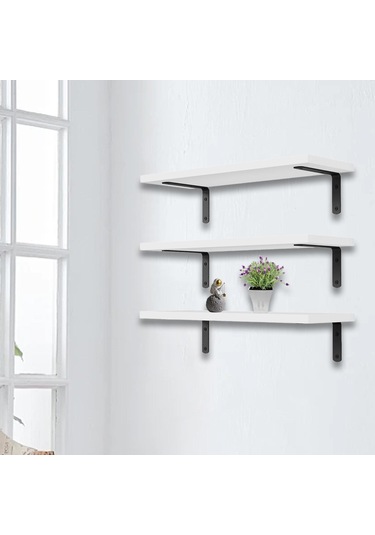 Suntek 3 Adet Duvara Monte Ahşap Yüzer Raflar Banyo Için Beyaz