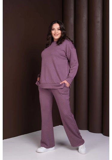 Önü Taş Baskılı Alt-üst Takım Mor
