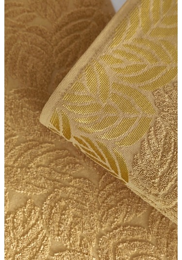 2'li Jakarlı Yaprak Desenli %100 Pamuk El Yüz Havlusu-50x90cm Hardal Hardal