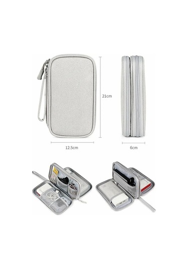 Fastbuy Siyah Dijital Aksesuar Depolama Çantası 21x12.5x6 Cm, Su Geçirmez 2 Bölmeli Taşınabilir Elektronik Organizatör