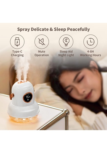 Icarer Ailesi If-js01 Usb Şarjlı Masaüstü Gece Lambası Çift Spreyli Nemlendirici, Renk: Pembe Dijital