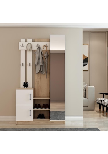 Afillibebek Afilli Nova Kapaklı Aynalı Portmanto Vestiyer Tamamı Mdflam